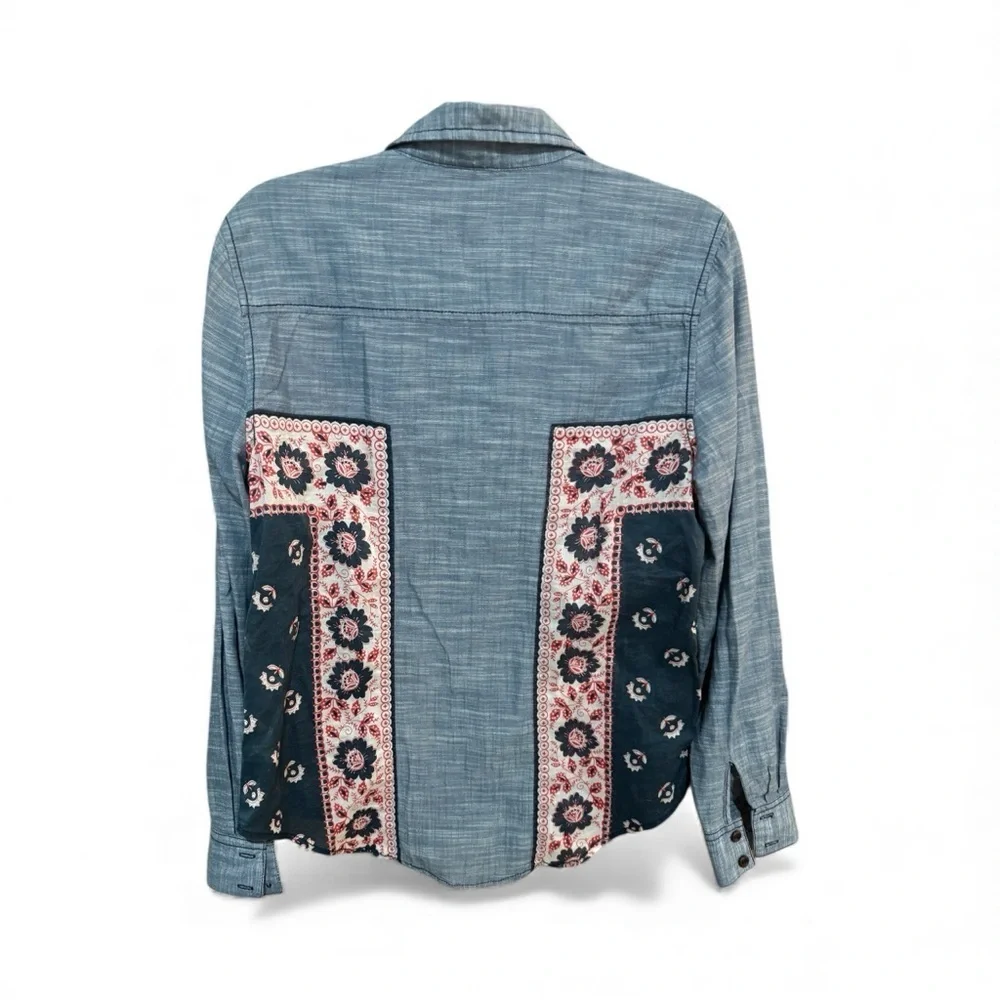 FREE PEOPLE Bandana Bandit Chambray Button Down Shirt Boho Western S